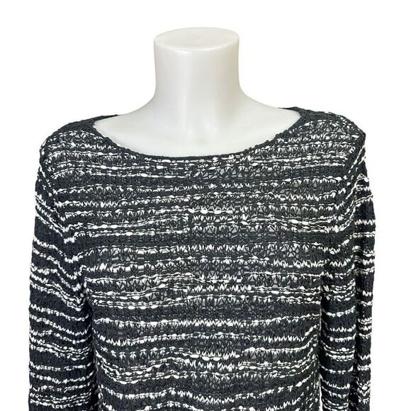 Eileen Fisher Black White Loose Open Knit 3/4 Sleeve Sweater Top Petite small - Picture 2 of 8